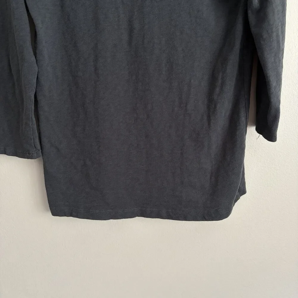 J.Crew Womens Charcoal Gray 3/4 Sleeve Top Size Medium Raw Trim 100% Cotton